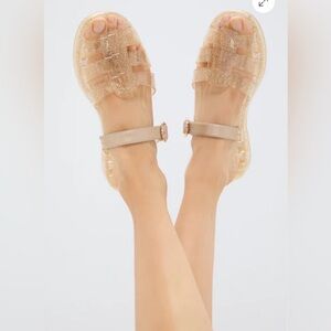 NWOT Tuckernuck Gold Glitter Riley Jelly Sandals, Size 39 (8/9)
